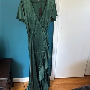 Lulu's Green Flutter Sleeve Wrap Maxi Dress